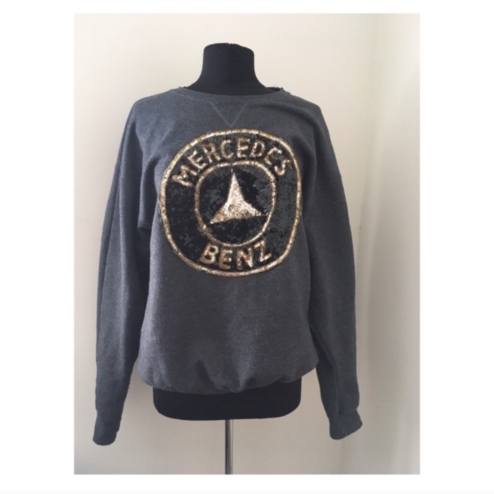 Gray VINTAGE CUSTOM made Sweatshirt w/Sequins. XL